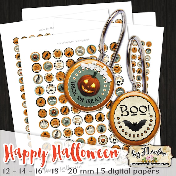 HAPPY HALLOWEEN 12mm 14mm 16mm 18mm 20mm circle sheets earring ring - bat pumpkin black cat gothic scary jewelry - tn621