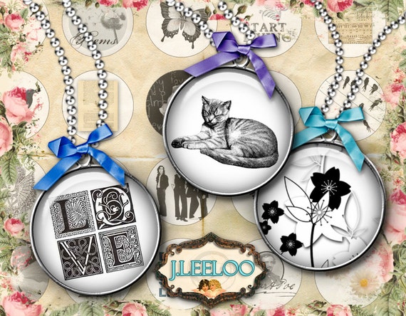 Digital collage sheet BLACK and WHITE LIFE 1 inch circle for pendants cliparts magnets resin glass instant download printable tn305