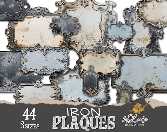 IRON PLAQUES antique vintage supplies for journal diary and paper art | Grunge ephemera Steampunk images digital collage | Writable | tl279