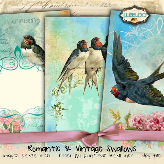 SWALLOWS in the SKY printable paper craft easter greeting card Digital collage sheet instant download journaling scrap download ac291