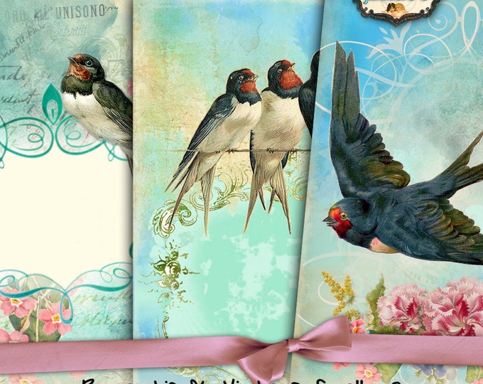 SWALLOWS in the SKY printable paper craft easter greeting card Digital collage sheet instant download journaling scrap download ac291
