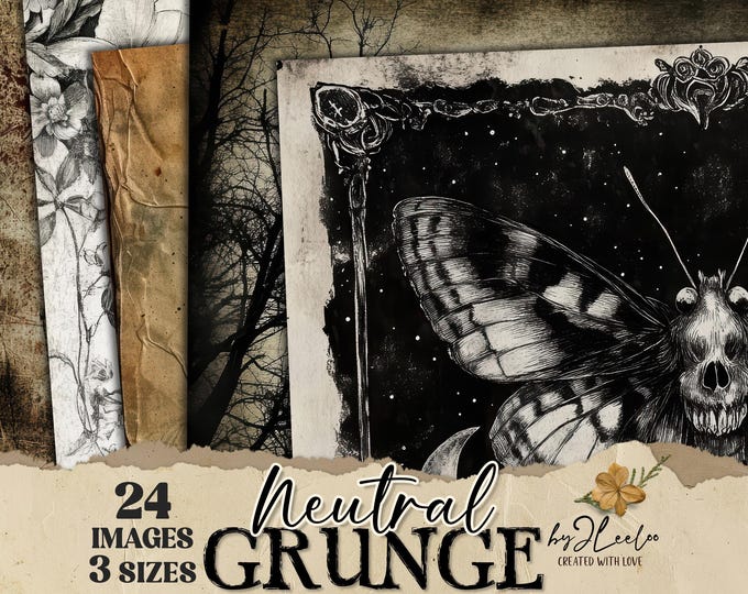 NEUTRAL GRUNGE 3 Sizes | Gothic Ivory Black Brown distressed background | Vintage Digital Dark Junk Journal Pages | Commercial Use | pp858