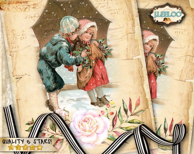 CHILDREN Winter Christmas Holidays Large Image vintage transfer for fabric digital collage sheet clipart printable Instant Download - pp322