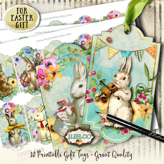EASTER TAGS rabbit bottle jar apothecary labels springtime party grunge tag instant download printable digital collage sheet tl184