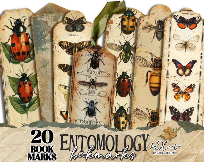 ENTOMOLOGY BOOKMARKS watercolor specimen insecta | Scrapbook tag ephemera junk journal | Garden digital collage booklovers Printable | bm117