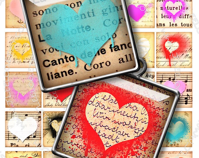 Digital collage sheet WORDS OF LOVE 1.5 inch square for pendant heart love valentine magnets cabochon instant download printable qu230