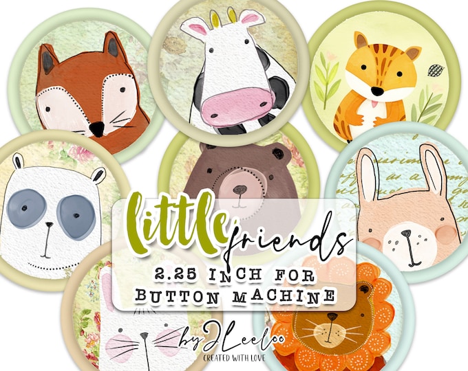 LITTLE FRIEND circle 2,25 inch button machine | watercolor hand painting clipart | romantic pendant magnet craft | printable paper | tn668