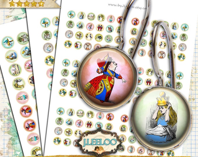 ALICE 12mm 16mm 20mm circle earring ring size digital collage sheet paper recolored chic digital images jewelry instant download tn414