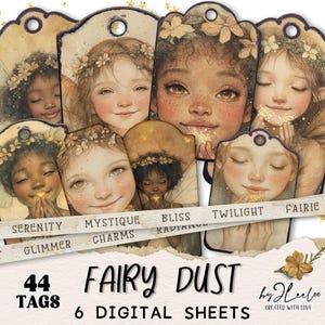 Tagi FAIRY DUST vintage do druku | magiczny pył do pamiętnika ze śmieciami | artykuły efemeryczne elfy las natura cyfrowa CU | tl304