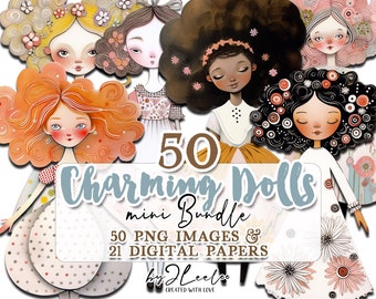 CHARMING DOLLS paper printable kit junk journal cut off | Dolls Bundle journaling supplies Collage | Whimsy fussy cut doll digital | pp636