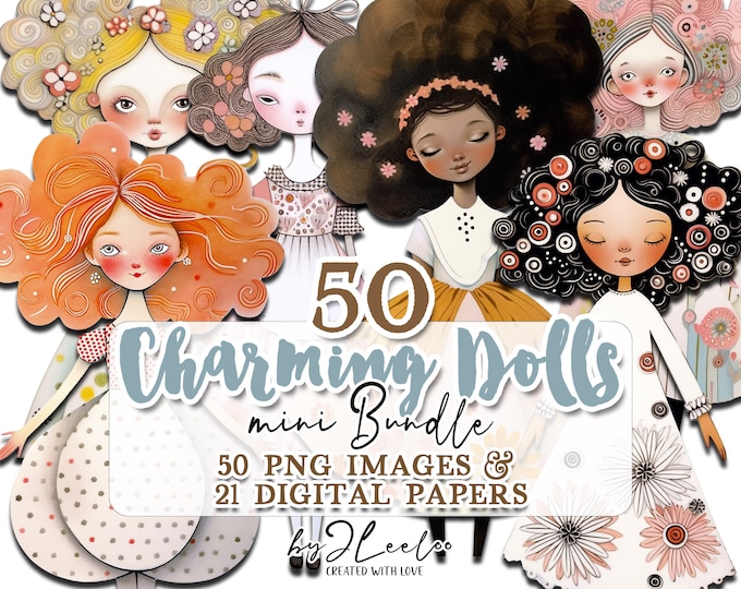 CHARMING DOLLS paper printable kit junk journal cut off | Dolls Bundle journaling supplies Collage | Whimsy fussy cut doll digital | pp636
