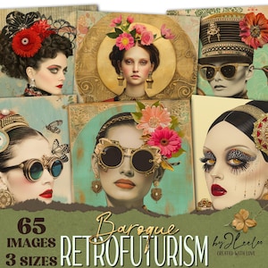 RETROFUTURISMO BAROCCO 65 immagini grandi 3 dimensioni / Stampabile donna vintage eclettico Giornale di moda spazzatura / Arte digitale Uso commerciale / cp035