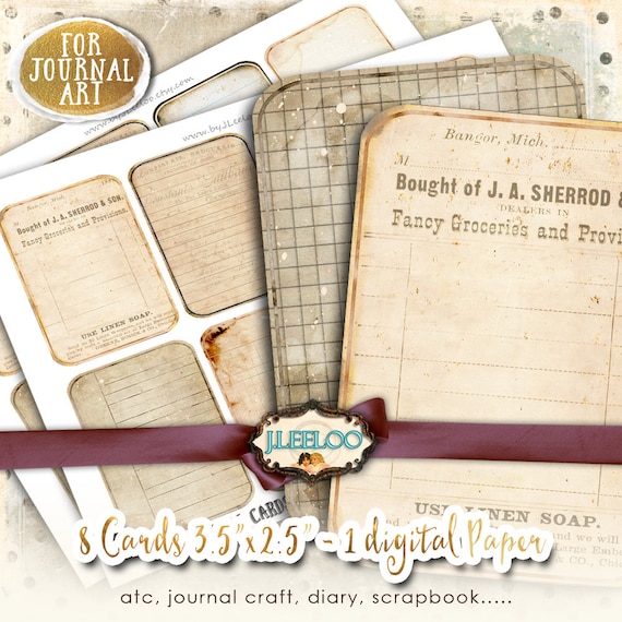 JOURNAL CARDS tags digital printable collage sheet embellishments diary art jewelry holder papers labels crafting background ac303