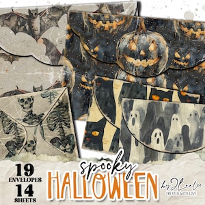 SOBRES DE HALLOWEEN, postal vintage de miedo / diario basura imprimible, colección de collages DIY, fondo pintado, uso comercial digital / pp852