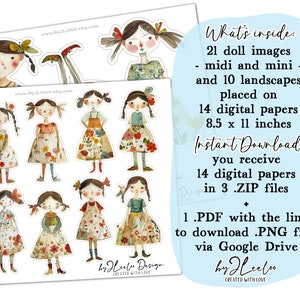 SPRING GIRLS paper doll printable kit junk journal cut off Paper Dolls journaling supplies Collage fussy cut doll digital pp695 image 3