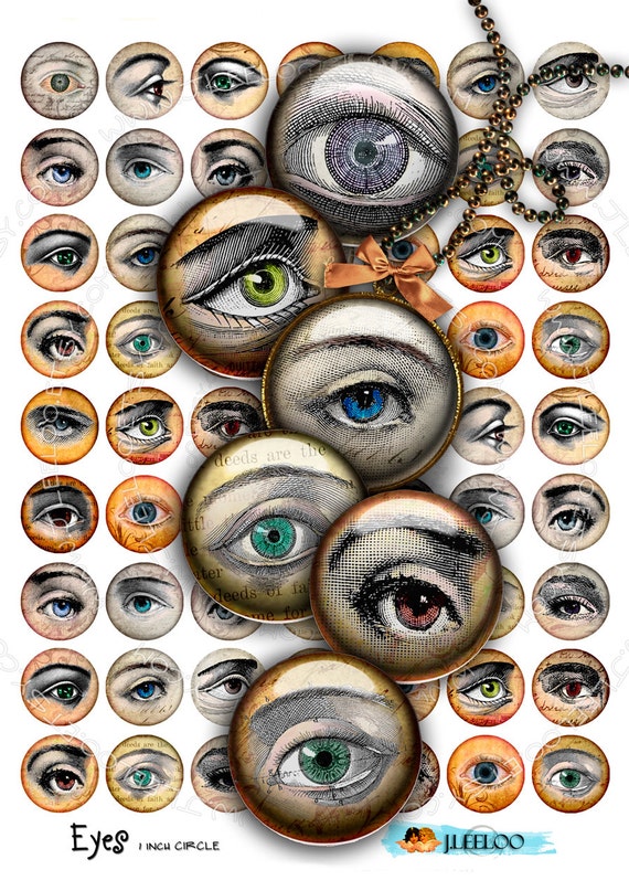 Digital collage sheet EYES images 1 inch circle for pendants charms bottlecup pins hang tags craft instant download tn295