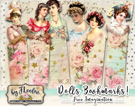 DOLLS BOOKMARKS printable paper victorian digital collage sheet instant download mixed media journal art - bm104