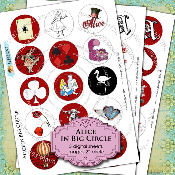 Digital collage sheet ALICE in BIG CIRCLE 2 inch size for pendant magnet and craft instant download printable download - tn101