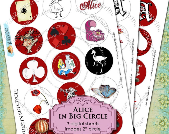 Digital collage sheet ALICE in BIG CIRCLE 2 inch size for pendant magnet and craft instant download printable download - tn101
