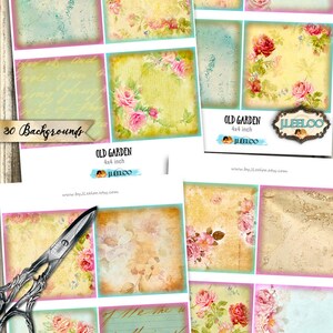 OLD GARDEN digital 4x4 inch square backgrounds coaster greeting cards card making button magnets instant download printable qu499 image 2