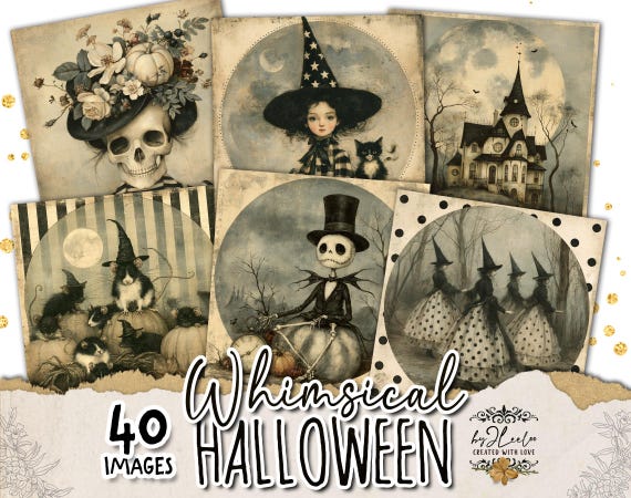 HALLOWEEN CARDS Vintage Gothic Art, Large Square Printables, Witch Ephemera, Spooky Journal, Scrapbook Embellishments, Party Crafts | qu642