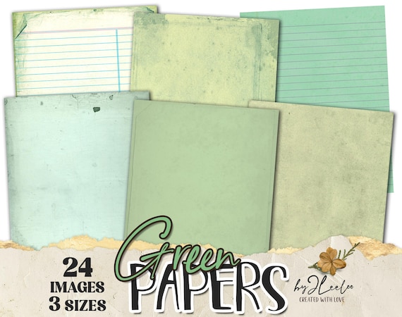 GREEN PAPERS 24 background 3 Sizes | Junk Journal Collage Pages | Shabby Aesthetic Scrapbooking Paper Pack & Crafting backgrounds | pp949