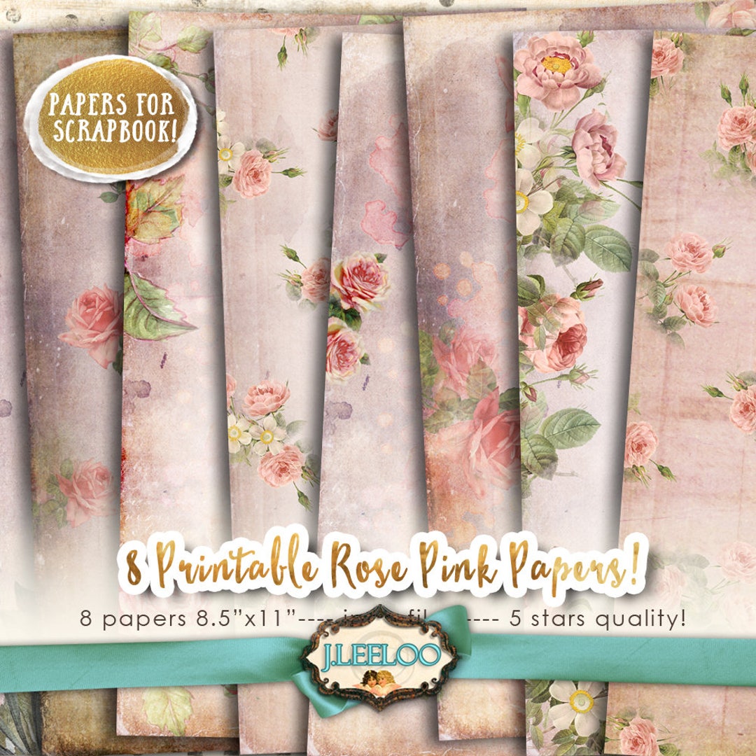 ROSE PINK PAPERS Printable Paper Pack 8.5 X 11 Inch Scrapbook Ephemera ...