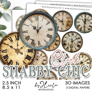 OROLOGIO SHABBY CHIC Quadrante dell'orologio stampabile da 2,5 pollici / Forniture pendenti rotondi, vassoi per castoni, montature per cabochon in vetro, montature per cammeo / tn779