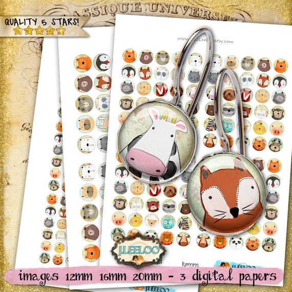 LITTLE FRIEND 12mm 16mm 20mm circle sheets earring ring hand drawn digital collage sheets images jewelry instant download tn525
