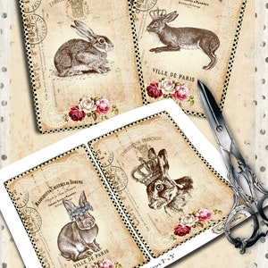RABBIT POSTCARD Printable Easter Bunny 5x7 Inch Digital Sheet Ephemera ...