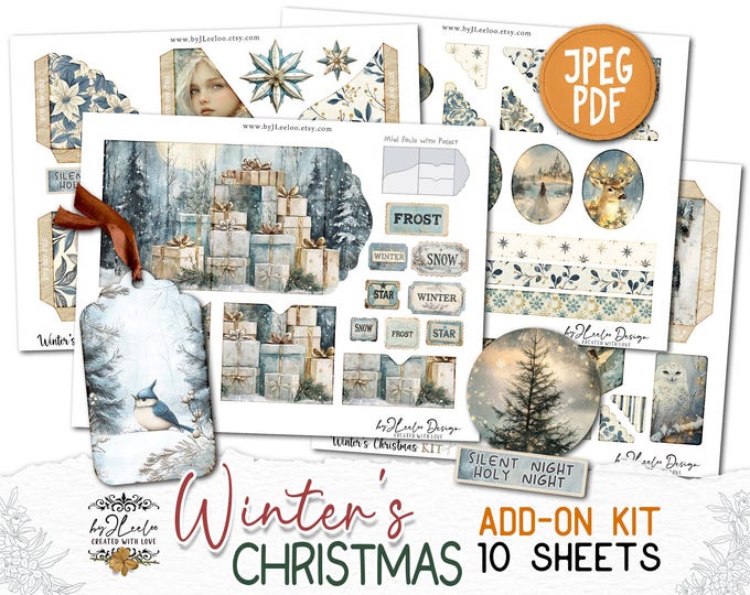 WINTER'S CHRISTMAS Add-On Kit Junk Journal Forest Pages printable | Holidays Faery Romantic Kit scrapbook vintage Digital art CU | pp875
