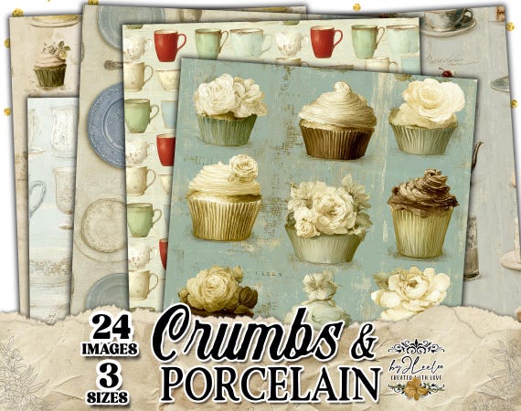 CRUMBS and PORCELAIN – Vintage Patisserie Ephemera Backgrounds for Junk Journal, Tea Time Collage & Paper Crafts | Shabby Chic Pages | ppK25