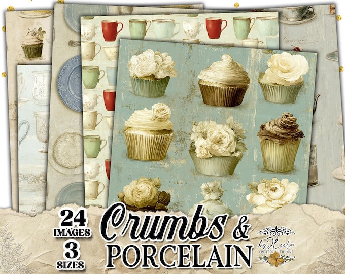 CRUMBS and PORCELAIN – Vintage Patisserie Ephemera Backgrounds for Junk Journal, Tea Time Collage & Paper Crafts | Shabby Chic Pages | ppK25