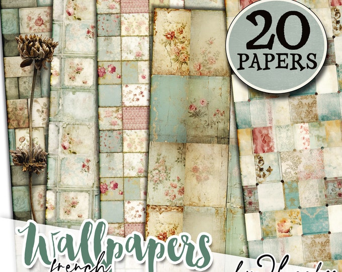 FRENCH WALLPAPERS rough collage papers | Shabby Chic Junk Journal pages | background vintage craft paper digital ephemera | pp618