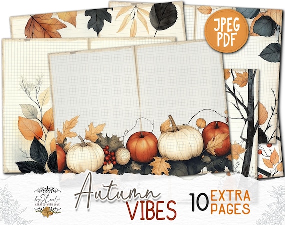 AUTUMN VIBES 10 Extra Pages Junk Journal printable | Fall season Collage Kit scrapbook vintage ephemera supplies | Fussy cut CU | pp865