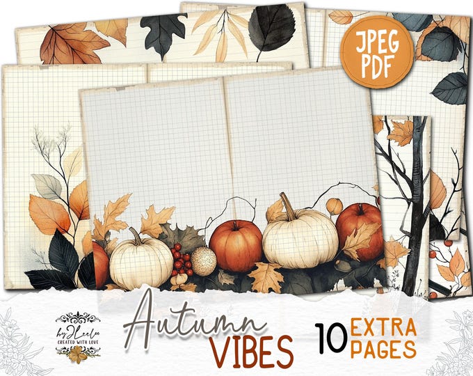 AUTUMN VIBES 10 Extra Pages Junk Journal printable | Fall season Collage Kit scrapbook vintage ephemera supplies | Fussy cut CU | pp865