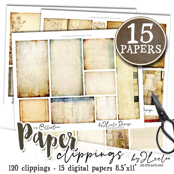PAPER CLIPPINGS printable for junk journal | ephemera supplies card making collage | printable paper bundle vintage stationery | pp623