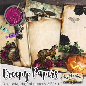 CREEPY PAPERS Large 8.5x11 Inch Halloween Witches Diary Spooky Junk ...