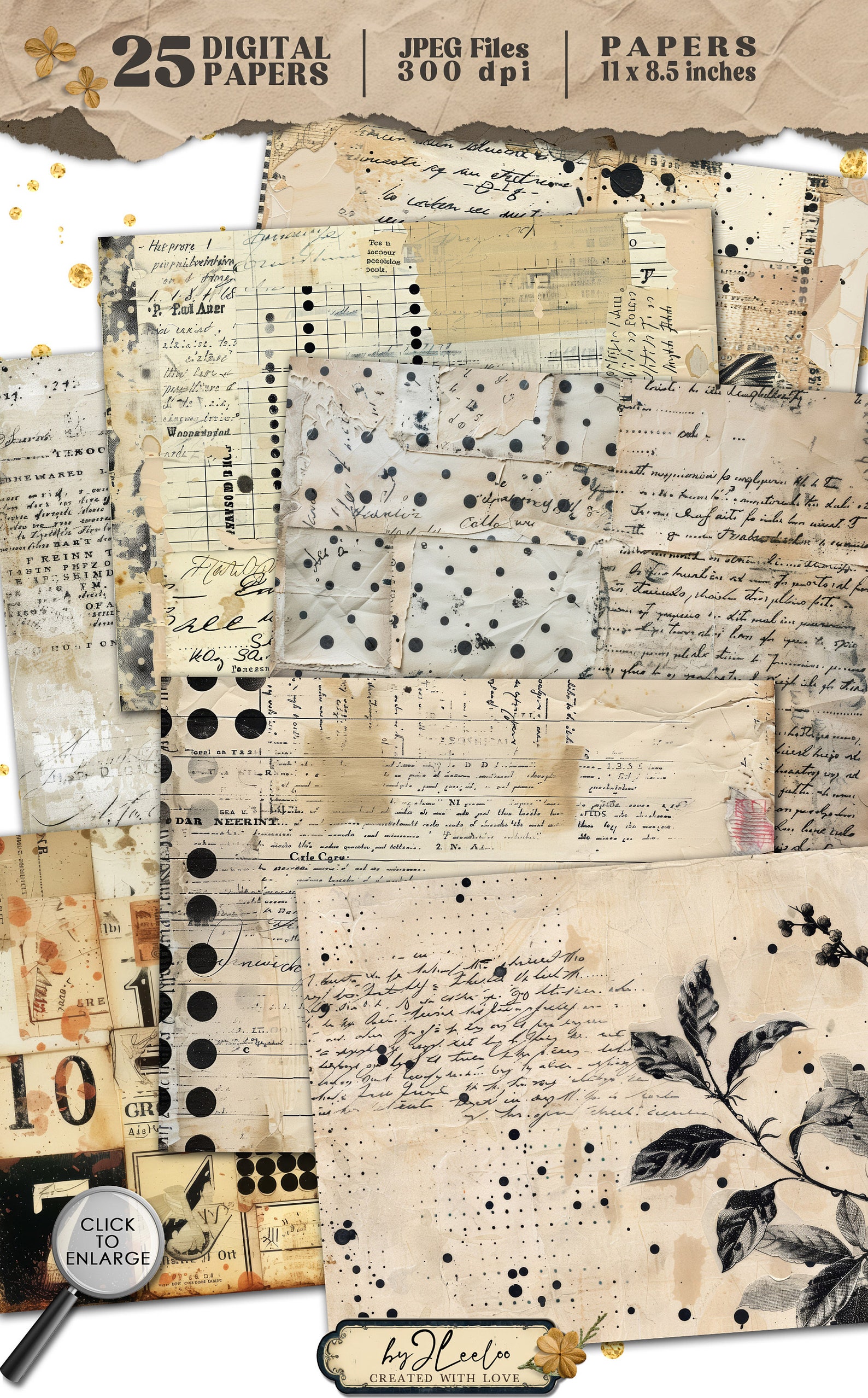 DISTRESSED DOTS LANDSCAPE Vintage Pages Collage | Old Textured Card ...