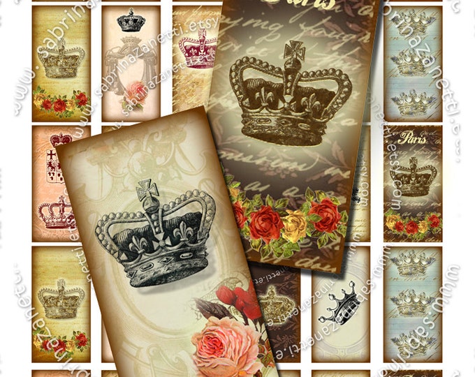 CROWNS in DOMINO ART printable 2x1 inch soldered  Digital collage sheet pendant france paris royal instant download vintage do109