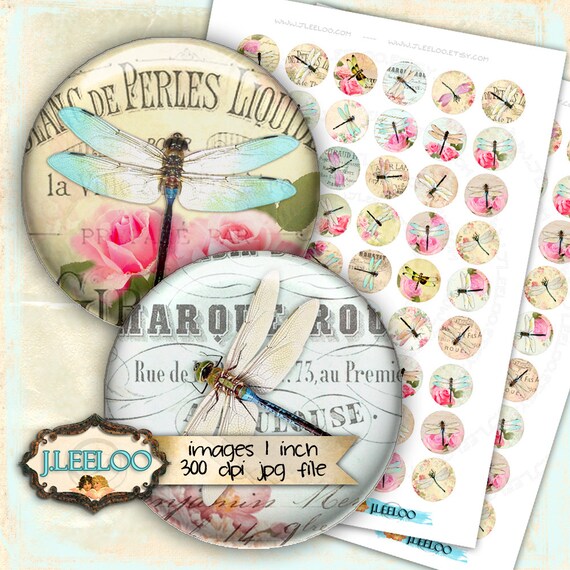 Digital printable DRAGONFLY 1 inch circle insect paper goods shabby chic vintage pendant craft instant download tn419