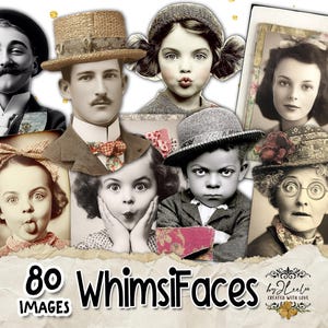 WHIMSIFACES – 80 ritratti vintage con accenti di collage rosso, effimeri eccentrici per diari spazzatura, scrapbooking e stampabili con tecniche miste / cp039