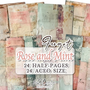 FORGET ROSE i MINT pół strony do wydrukowania | Zniszczony dziennik kolażowy Materiały do techniki mieszanej | Dziennik kartek w stylu shabby chic DiY | pp724
