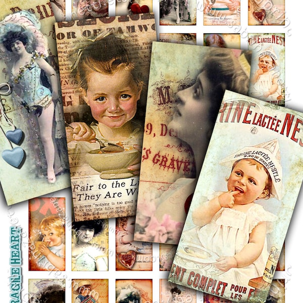 FRAGILE printable 2x1 inch domino size baby woman old photo Digital collage sheet instant download background vintage victorian do123