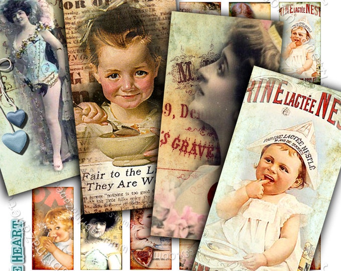 FRAGILE printable 2x1 inch domino size baby woman old photo Digital collage sheet instant download background vintage victorian do123