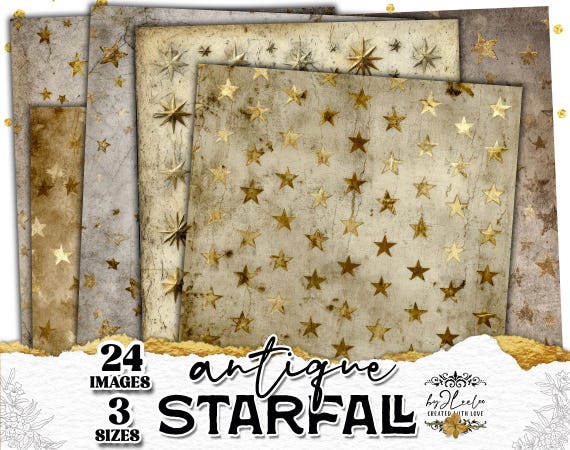 ANTIQUE STARFALL – vintage golden star papers | starry backgrounds for junk journal & paper crafts | Grunge gold night texture | ppK12