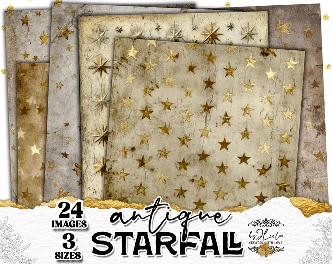 ANTIQUE STARFALL – vintage golden star papers | starry backgrounds for junk journal & paper crafts | Grunge gold night texture | ppK12