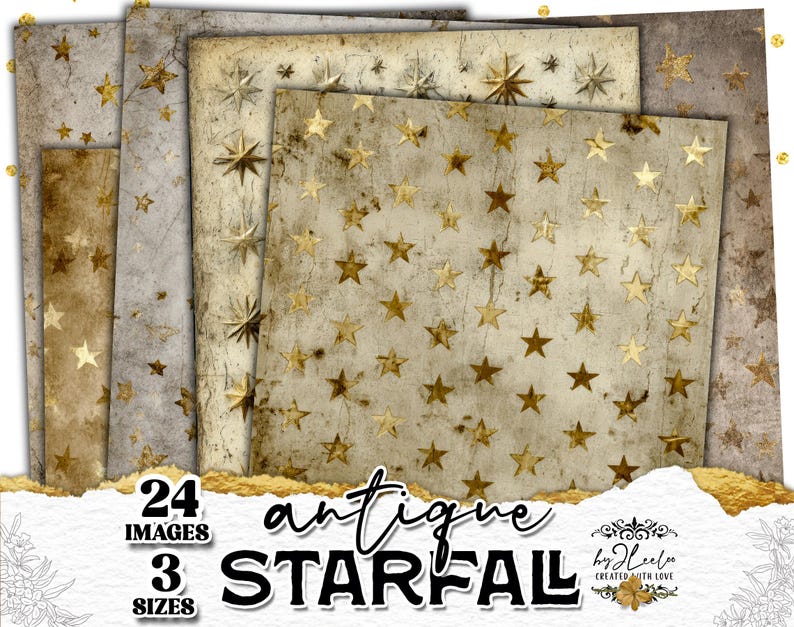 Star Fall Texture ANTIQUE STARFALL – Vintage Golden Star Papers | Starry Backgrounds for ...