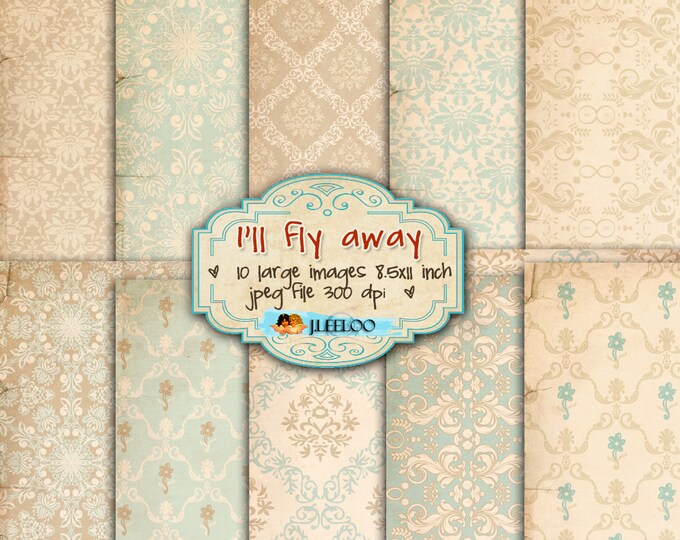 I FLY AWAY 10 large digital papers for scrapbook, digital collage sheet, instant download, digital print printable paper goods | pp212