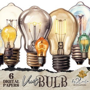 LÂMPADA VINT BULB com recortes sofisticados para impressão steampunk | Diário de sucata com técnica mista vintage e itens industriais para confecção de cartões | Pacote de arte digital | cl170